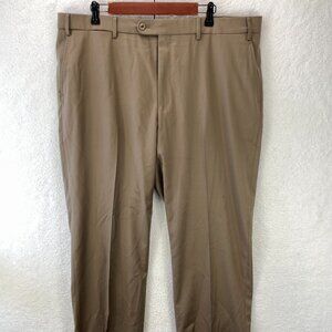 Super 130s Loro Piana Wool Gabardine Flat‎ Front Trouser Tan 6 East